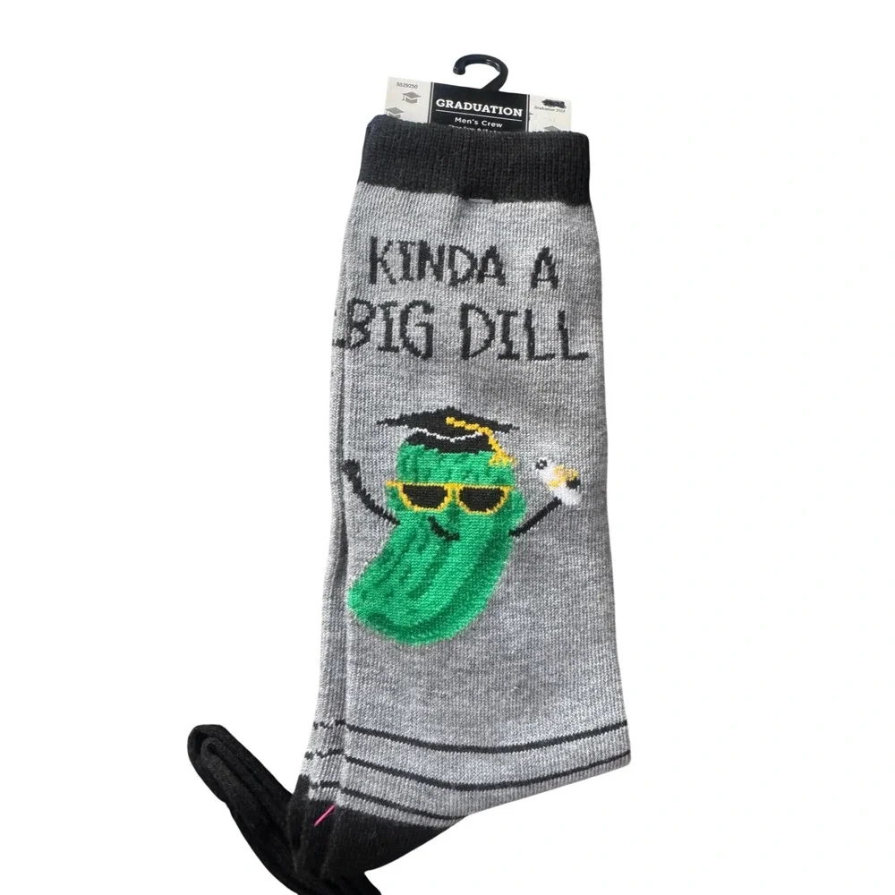 Men Kinda A Big Dill Graduation Crew Socks Gray Pickle NWT